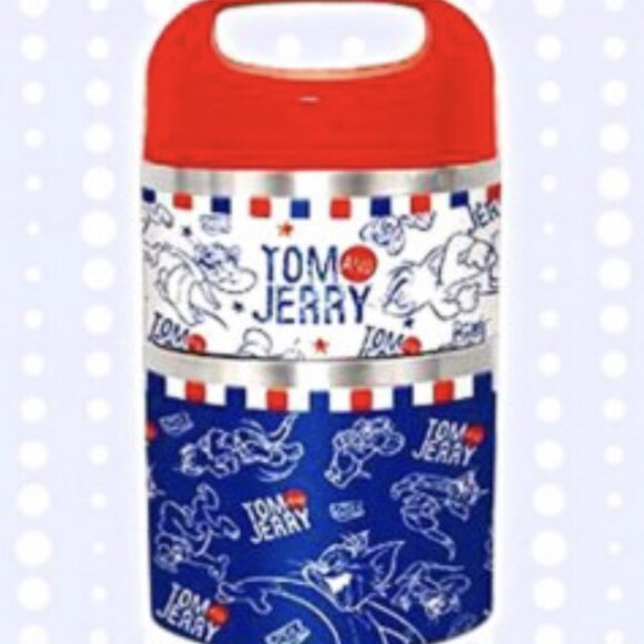 New Tom and Jerry Stainless Steel 2 Layers Thermal Lunch Box Japan Blue & White - Picture 1 of 4